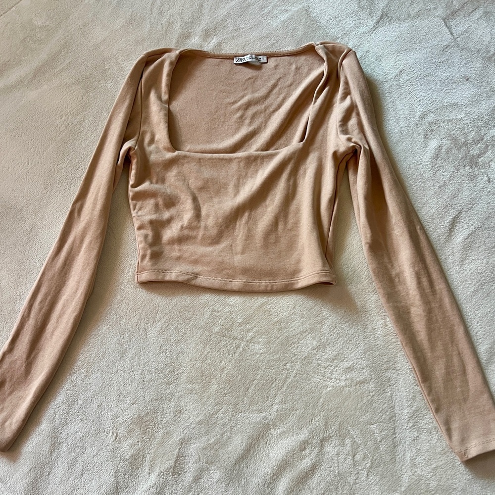 Zara Beige Long Sleeve Bodysuit